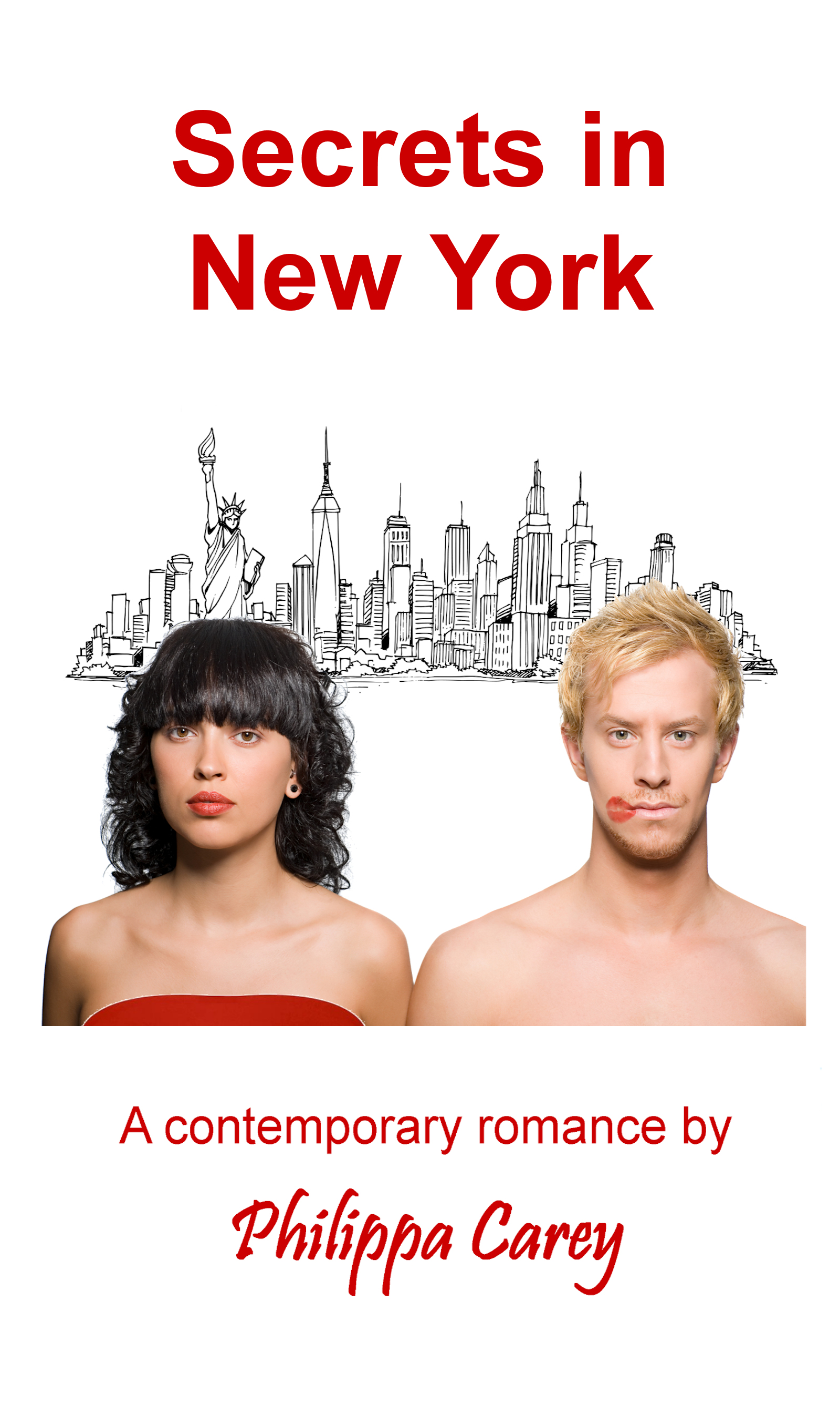 Blond man, Latin girl, in front of Manhattan skyline 
